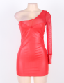  Red Leather Backless Dress One Size 
