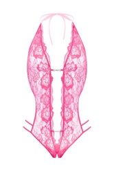Lace open crotch body Renee- pink