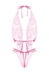 Lace open crotch body Renee- pink