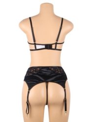 Exquisite Metal Buckle Bra And Garter Set Black