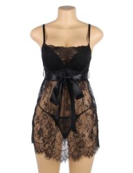 Eyelash Lace Sexy Push Up Babydoll Black