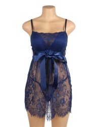 Eyelash Lace Sexy Push Up Babydoll Blue