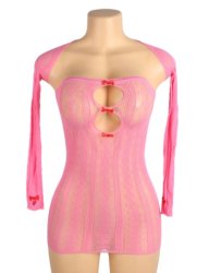 Hollow Out Bow Bodystocking Pink
