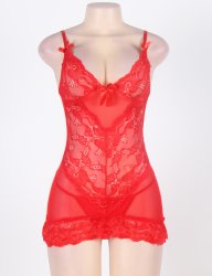 Red Flower Laced Sexy Babydoll