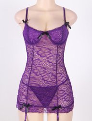 Lavander Garter Slip And Thong Set