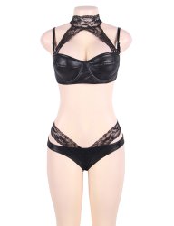 Leather Bra Set with Lace