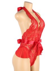 Deep V Backless Exquisite Lace Teddy