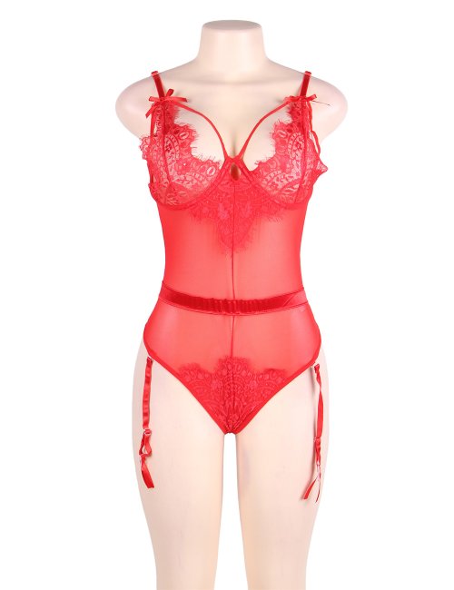 Eyelash Lace Red Teddy Lingerie