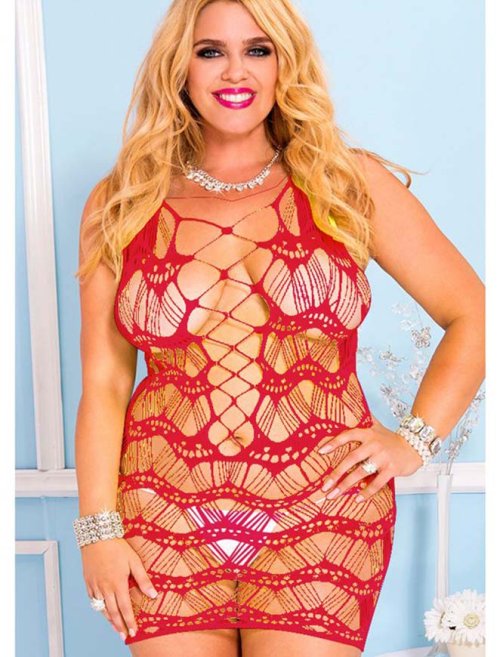 Red Crocheted Lace Hollow-Out Chemise Dress