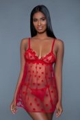 Valentine Sheer Babydoll Set - Red