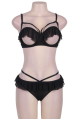  Open Cup Ruffle Black Bra And Panty Set 