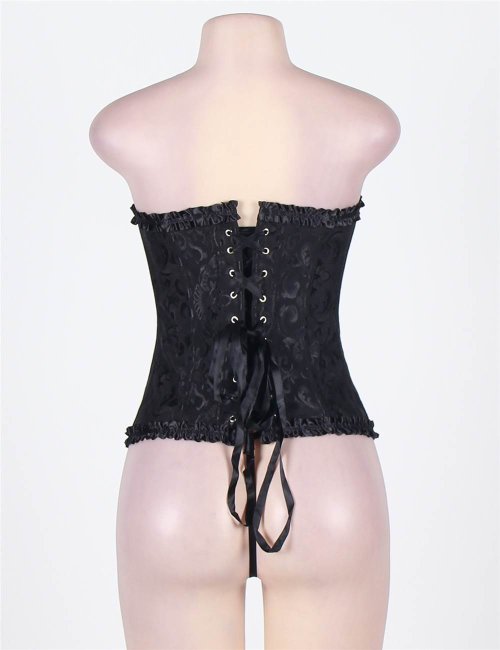 Satin Silky Lace Ruffule Steel Hook Corset