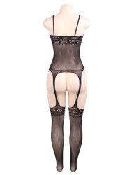 Heart Cut Out Suspender Bodystocking - M