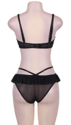 Open Cup Ruffle Black Bra And Panty Set