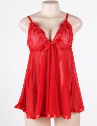 Red Sheer Lace Open Back Sexy Babydoll