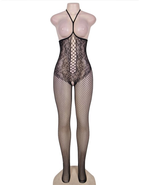 Halter Fishnet Open Cup Bodystocking