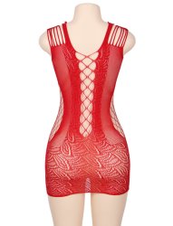 Crochet Red Mesh Hollow-out Mini Chemise Dress