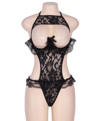 Black Lace Halter Teddy Babydoll