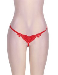 Heart Shaped with Pearl Beads Red G-String
