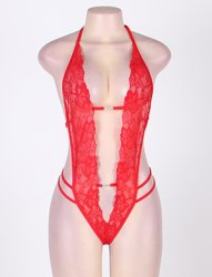 Erotic Red Open Teddy With Rhinestone