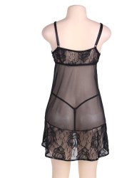 Floral Soft Lace Apron Chemise With Thong