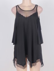 Black Hollow Shoulder Irregular Skirt