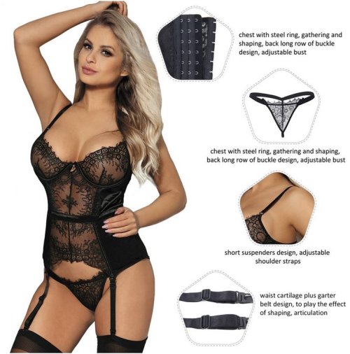 Black Lace Transparente Sexy Babydoll