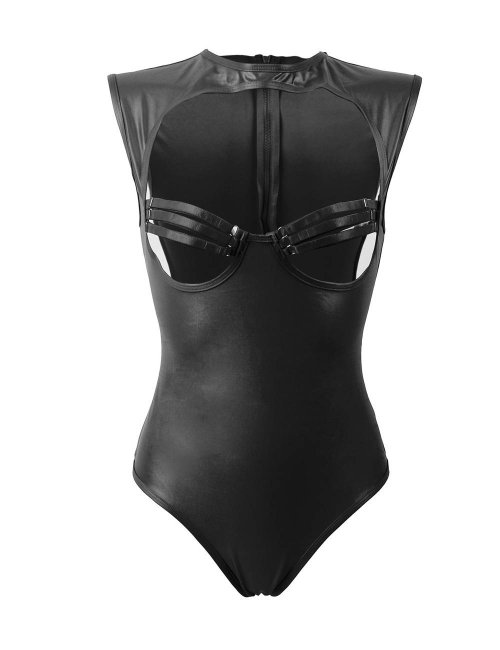 Open Bust Leather Teddy